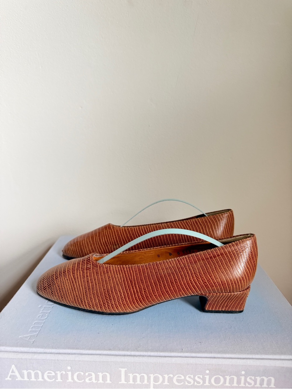 Vintage Robert Clergerie Brown Textured Leather Low Block Heel Flats